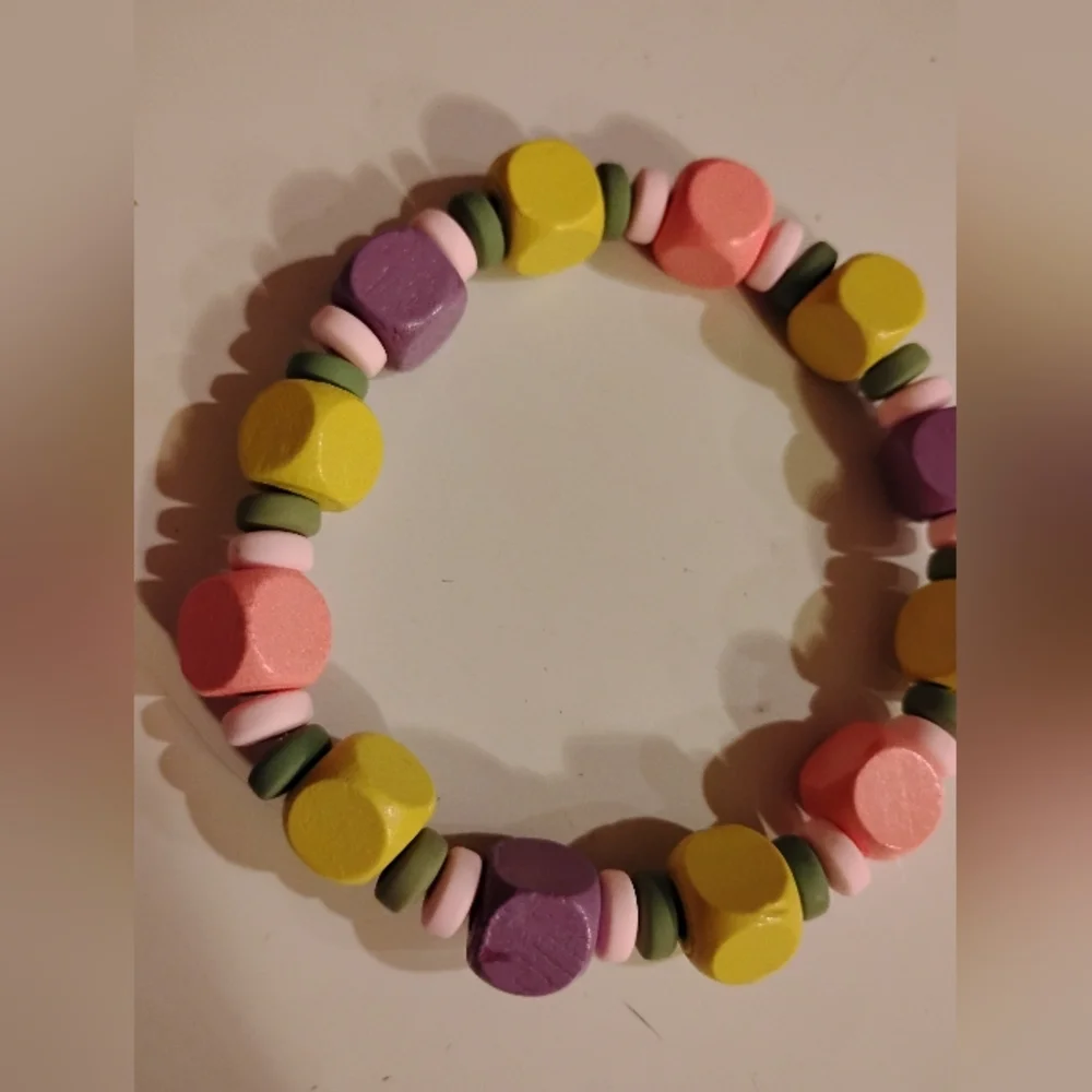 Colorful Kids Women Wood And Clay Beaded Bracelet Elastic String